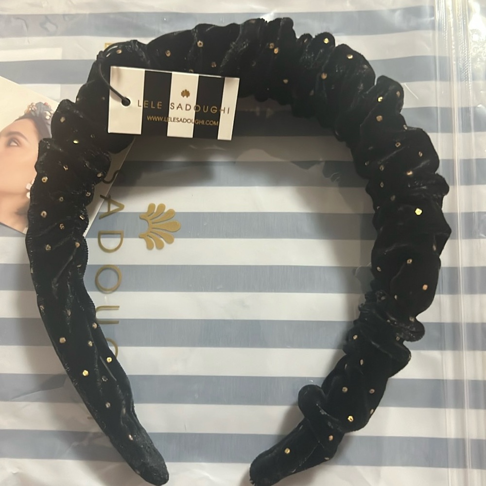 Lele Sadoughi Jet Dot Velvet Kelly Headband. NWT